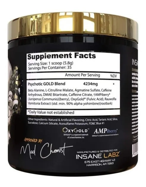 Psychotic GOLD Infused Pre-Workout USA - 208 grs / 35 servicios, sabores