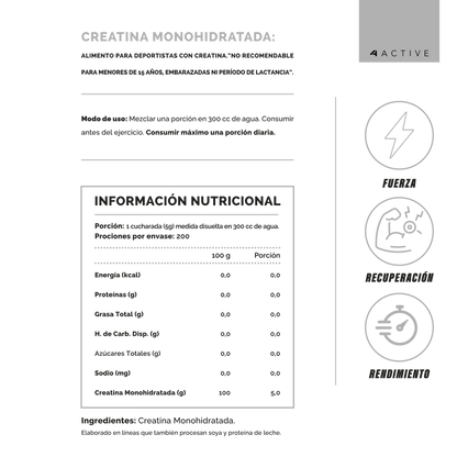 100% PURE Creatina - 1000 grs / 200 servicios, unflavored