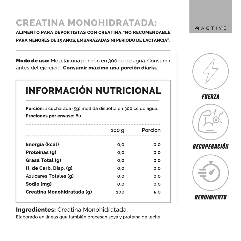 100% PURE Creatina - 300 grs / 60 servicios, unflavored