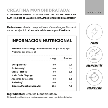 100% PURE Creatina - 300 grs / 60 servicios, unflavored