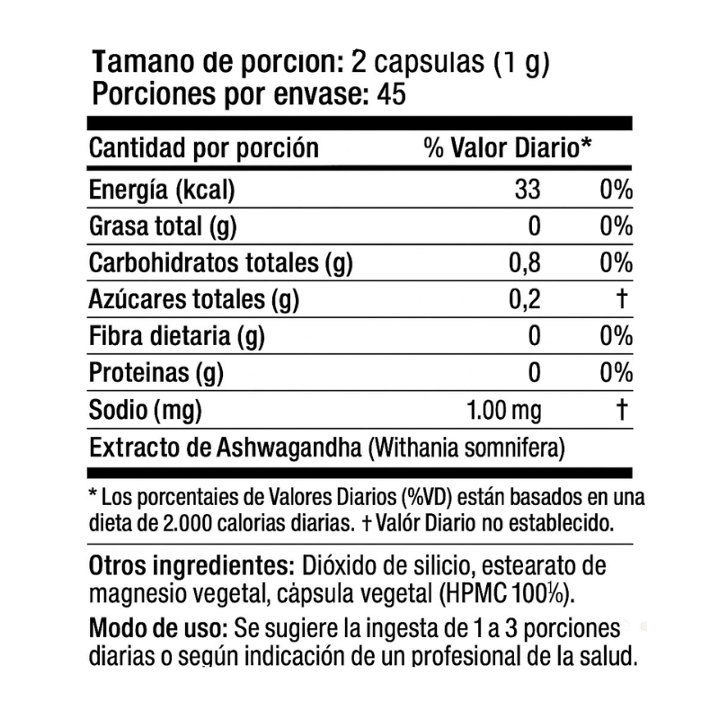 ASHWAGANDHA 1000 mg – 90 caps / 45 servicios