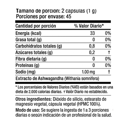 ASHWAGANDHA 1000 mg – 90 caps / 45 servicios
