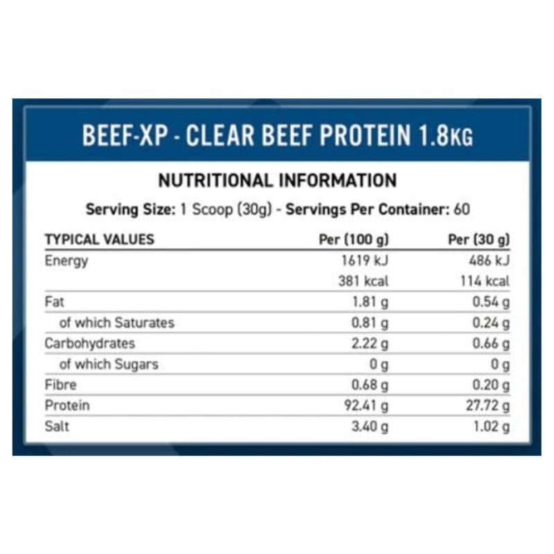 BEEF-XP Clear Protein ISOLATE – 1.8 kgs / 60 servicios (TEXTURA DE JUGO), sabores
