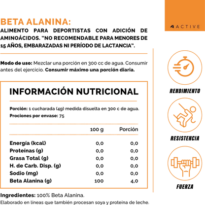 100% BETA ALANINA - 300 grs / 75 servicios, unflavored