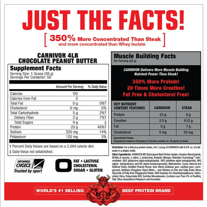 CARNIVOR Beef Protein - 4.2 lbs / 56 servicios, chocolate