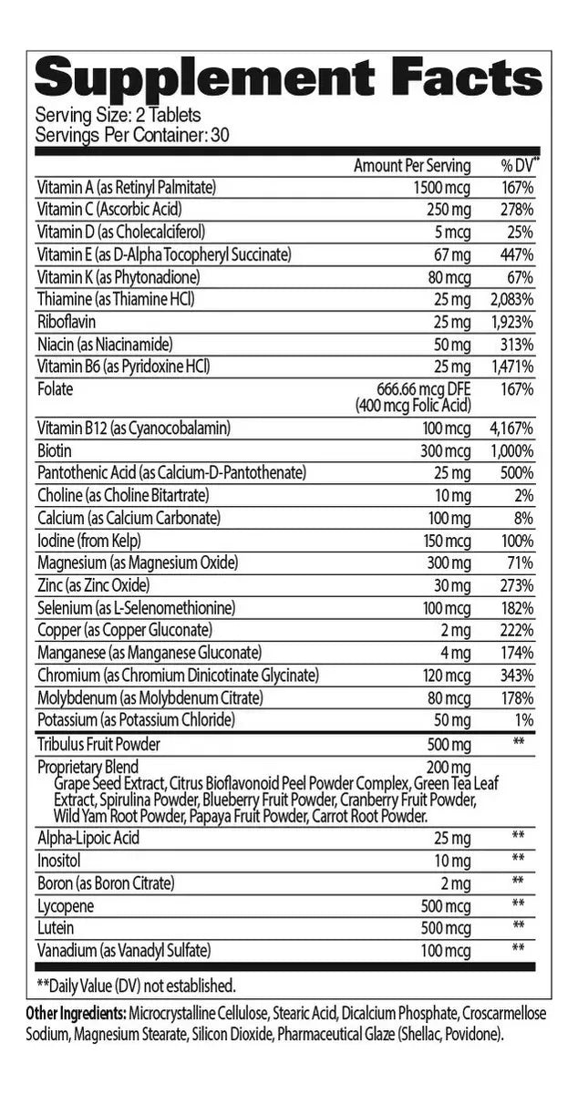 Mens MULTI+TEST Multivitamin with Testosterone Support USA - 60 tabs / 30 servicios
