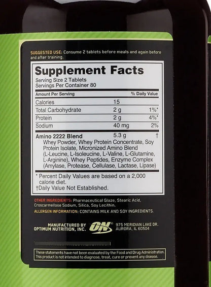 Superior AMINO 2222 Tablets - 160 tabs / 80 servicios
