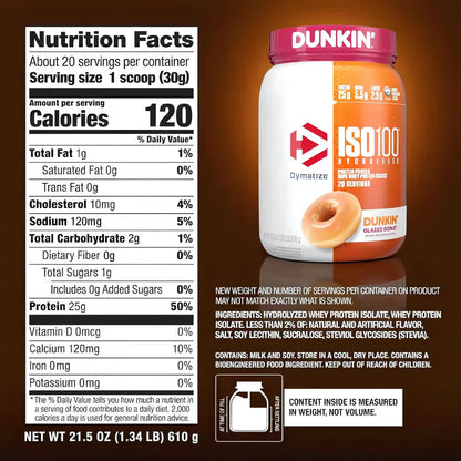 ISO 100 Hydrolyzed DUNKIN’ - 1.34 lbs / 20 servicios, sabores
