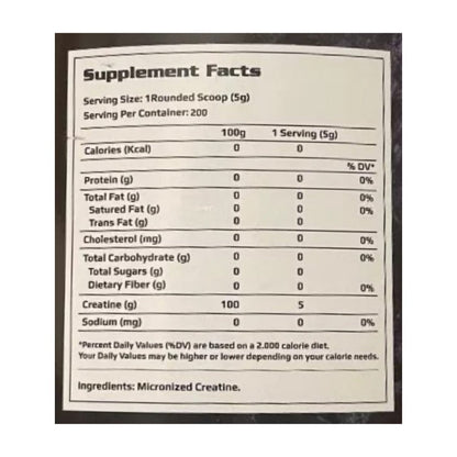 100% Pure CREATINA Micronized – 1 kg / 200 servicios, unflavored