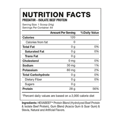 PREDATOR Isolate BEEF Protein – 4.8 lbs / 64 servicios, sabores