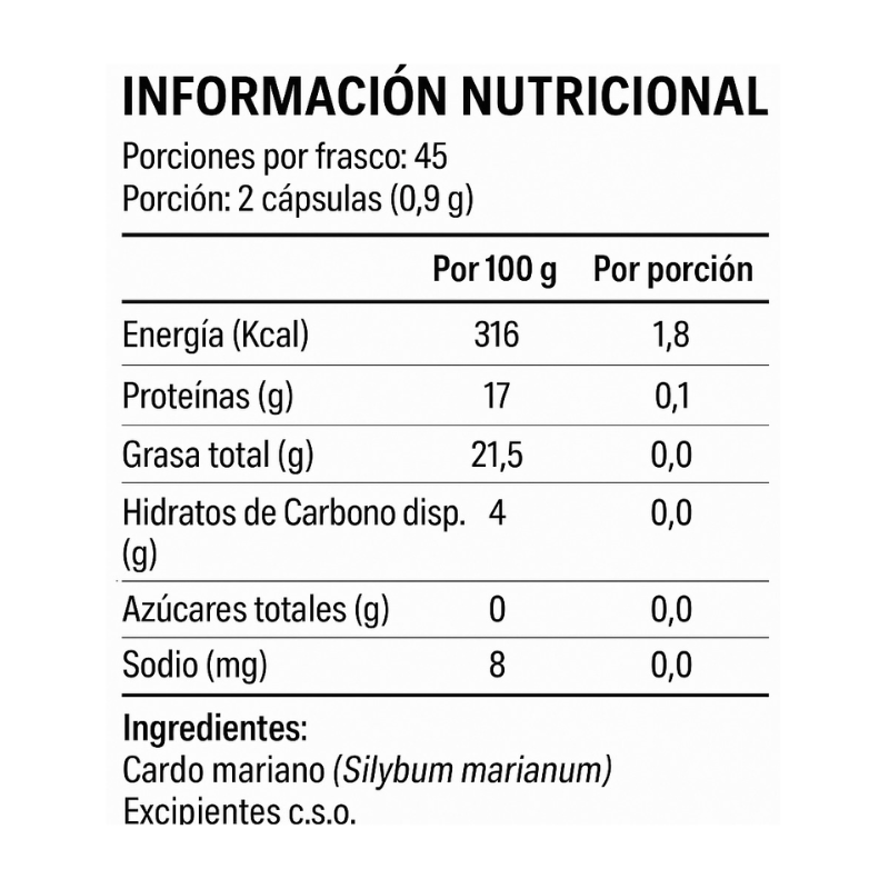 SILIMARINA Cardo Mariano 450 mg – 90 caps / 45 servicios