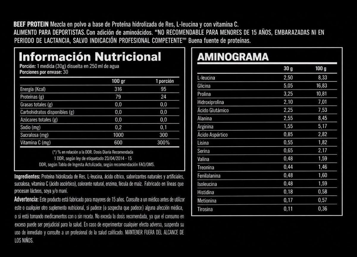 BEEF-PRO Clear Hydrolyzed Protein - 2 lbs / 30 servicios, (TEXTURA DE JUGO), sabores