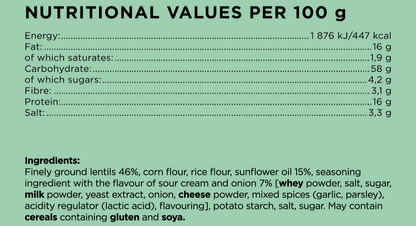 CHIPS de Lentejas Proteicas (tipo PAPAS FRITAS) - 12 unidades / 65 grs, sabores
