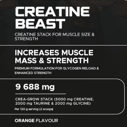 Creatina BEAST Muscle Size & Strength (CREATINA + GLYCINA + TAURINA) - 960 grs / 16 servicios, orange