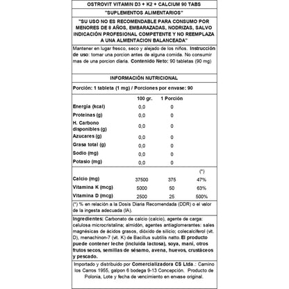 CALCIO Vitamina D3+K2 - 90 tabs / 90 servicios