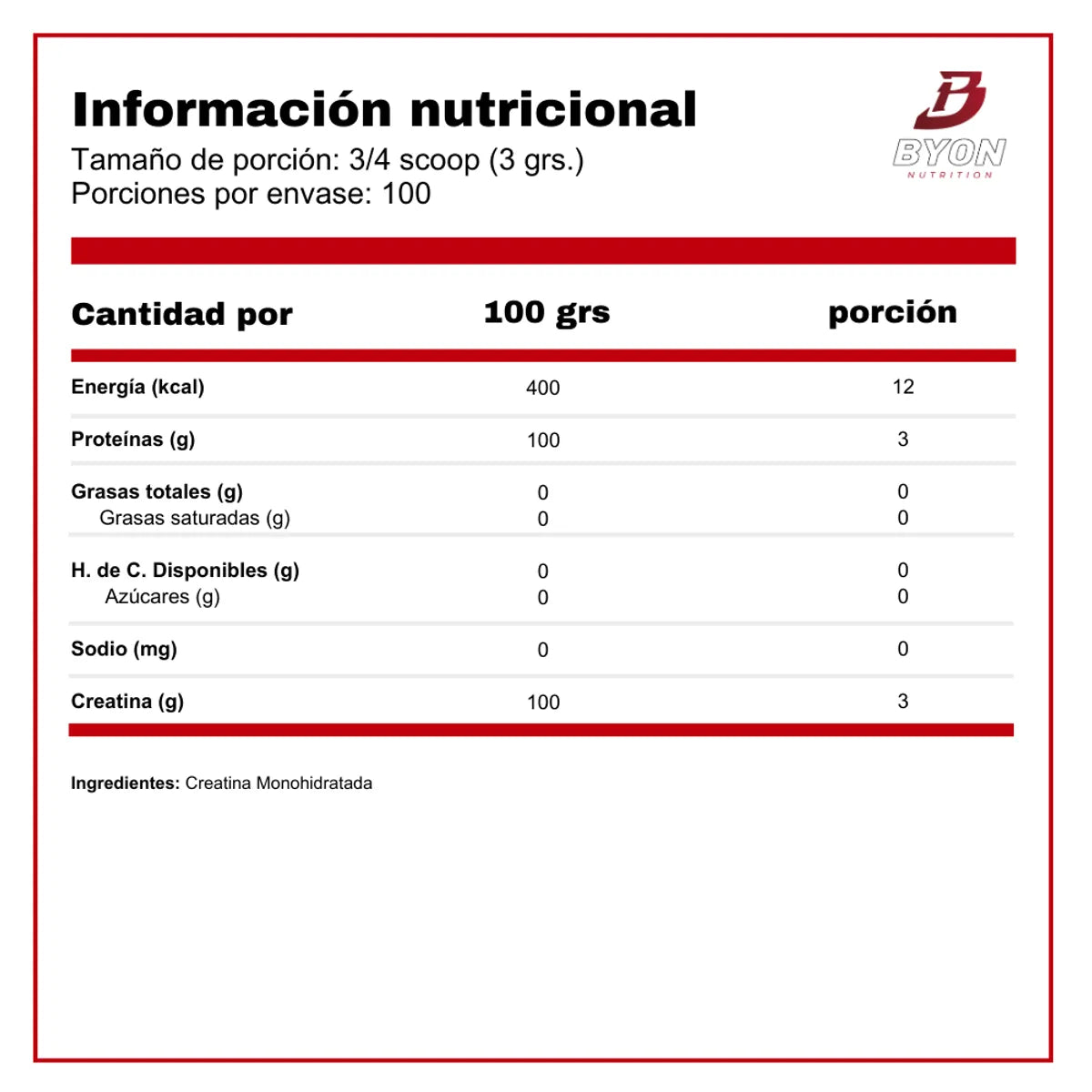 CREATINA Monohydrate - 300 grs / 100 servicios, unflavored